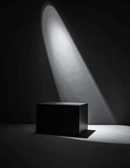 Abstract Spotlight Illuminating Dark Cube in Geometric Composition Monochrome