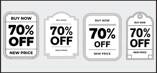 70% Off Discount Price Tag Label Set Black White Vintage Style Sale Promotion Vector Collection