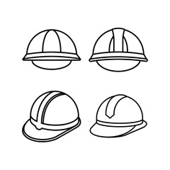 A set of hard hat line art vector illustration