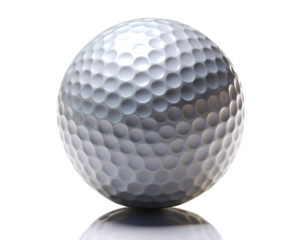A single golf ball with dimples, isolated on transparent background