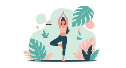 Peaceful Woman Practicing Tree Pose in Tranquil Nature Setting