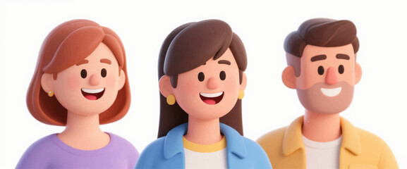 3D illustration of a group of funny friends with two girls and one guy. Vector graphics. EPS.