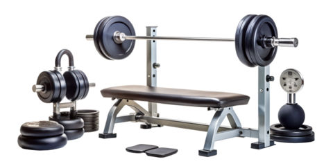 Weight Bench and Dumbbell Set for Home Gym on Transparent Background
