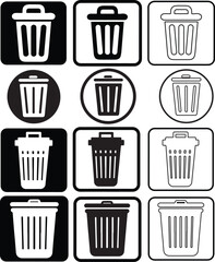 Trash and recycle bin icon set silhouette vector illustration