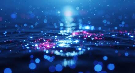 Abstract, vibrant, water surface with glowing, colorful light effects
