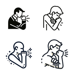 Man coughing into elbow in various poses and styles  