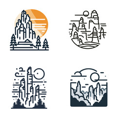Zhangjiajie mountains illustrated in minimal line art style  