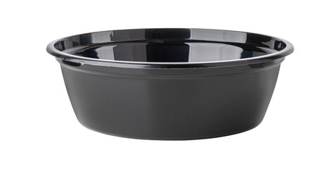 Empty black plastic bowl on white background