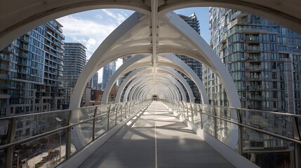 Obraz premium Awesome photo of pedestrian bridge offers stunning views of urban landscape.