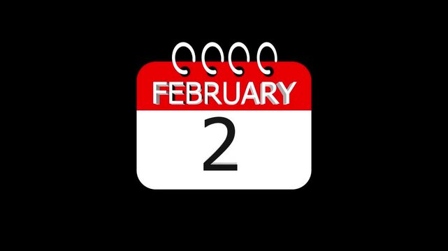 day date 2 february concept template calendar page animation concept. Calendar with the date february 2 on a black background. february 2- Daily Calendar Icon in flat design style.