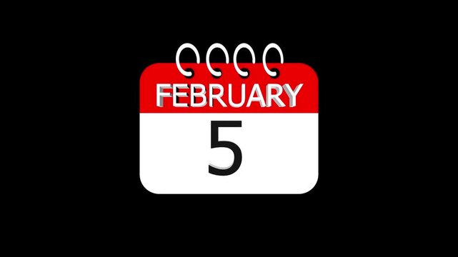 day date 5 february concept template calendar page animation concept. Calendar with the date february 5 on a black background. february 5- Daily Calendar Icon in flat design style. Time concept.