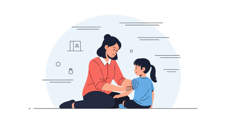 Loving Mother Gently Soothing Her Child's Arm In A Minimalist Illustration Style