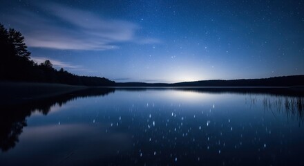 Fototapeta premium Calm lake reflecting a starlit night sky