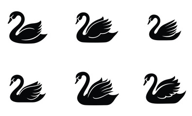 Elegant Black Swan Silhouettes Collection – Minimalist Animal Icon Set