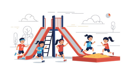 Joyful Children Playing on The Playground Running and Having Fun Together