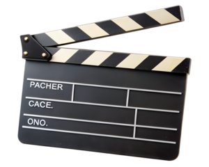 Black film clapboard isolated on transparent background