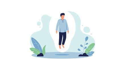 Obraz premium Man Floating In Tranquil Setting Displaying Levitation Or Spiritual Enlightenment