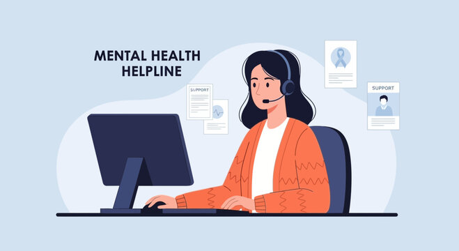 Mental Wellness Helpline Specialist Providing Support and Guidance Online