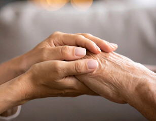 Closeup of Caring Hands Expressing Comfort Between Generations