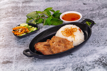 Roasted pork steak with rice