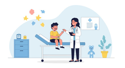 Fototapeta premium Little Boy Visiting Pediatrician For Medical Checkup And Health Assessment