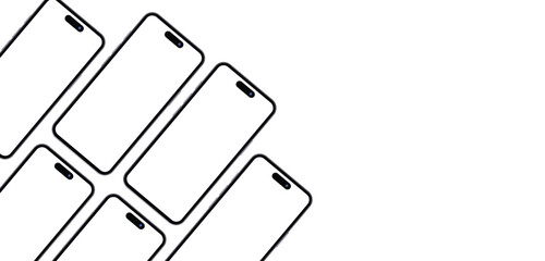 UI/UX design showcase template with multiple phone. Display various app screens on the blank devices.&nbsp;Mockup with blank screens, copy space, ideal for a website banner, app showcase, or presentation.