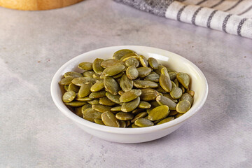Fresh green pumpkin peeled seeds