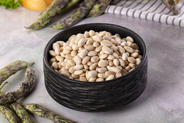 Raw dry white beans heap