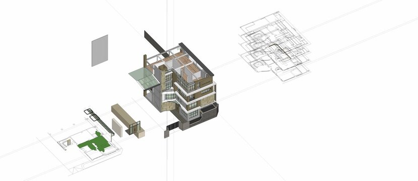Exploded Axonometric House Model for Architectural Visualization and BIM Presentation Design