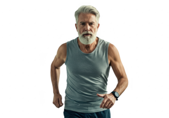 Fit senior man running isolated on transparent background