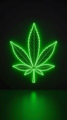 Neon green cannabis leaf on dark background