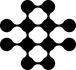 Cross-like geometric structure formed by multiple linked circles in a symmetrical arrangement.
