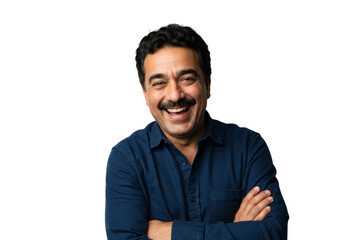 Fototapeta premium Smiling man with crossed arms isolated on transparent background