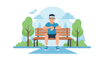 Frustrated Runner Checking Time On Smartwatch After Exhausting Training Session