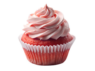 Delicious pink frosted cupcake isolated on transparent background