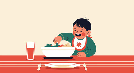 Happy Little Boy Enjoying A Nutritious Meal For Healthy Development