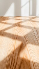 gentle daylight shadows illuminating a close-up of an empty wooden table