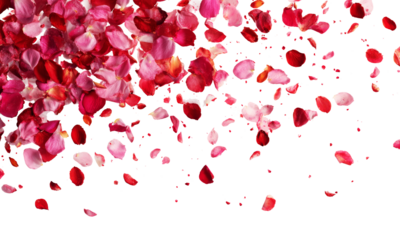 Flower petals confetti isolated on transparent background.