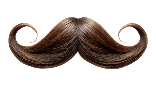 Brown Hair Mustache with Elaborate Curls Isolated on Transparent Background detailed brown