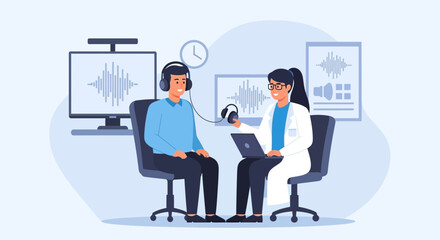 Hearing Examination For Accurate Diagnosis Doctor Analyzing Audiogram Patient Health