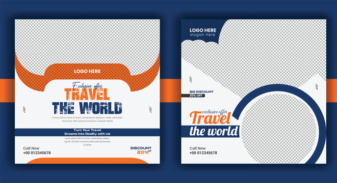 Travel agency post banner and Social media traveling template vector design - Powered by Adobe