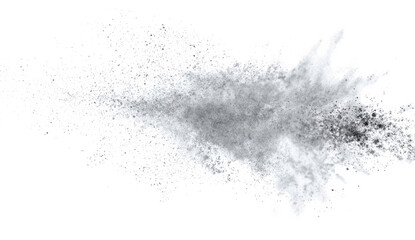 Obraz premium White gray dust powder explosion transparent PNG, isolated background. Dynamic blast eruption, monochrome color effect 