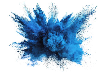 a vibrant blue powder explosion against a transparent background the powder is scattered and suspended in mid-air. creating a dynamic and energetic composition