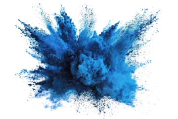 a vibrant blue powder explosion against a transparent background the powder is scattered and suspended in mid-air. creating a dynamic and energetic composition