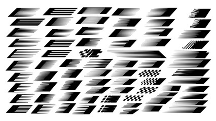 Mega pack of futuristic abstract motion elements. A large collection of modern technology graphics with digital glitch, speed lines, and fade effects.

