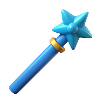 recommend clip art: 3d rendered illustration of a vibrant blue magical star wand on a black background.