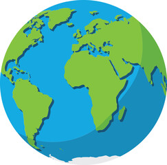 Obraz premium Earth globe vector illustration showing continents and oceans in green and blue colors for environmental and educational purposes