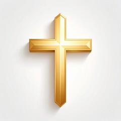 Golden Cross Symbol on White Background Representing Christian Faith and Religion