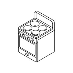 Clean outline graphic of a cooking range features a minimalist style perfect for appliance catalogs or simple web designs, offering clarity and simplicity.
