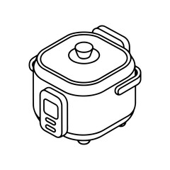 Contemporary minimalist line drawing of a rice cooker, ideal for culinary arts projects or appliance-related graphic designs.
